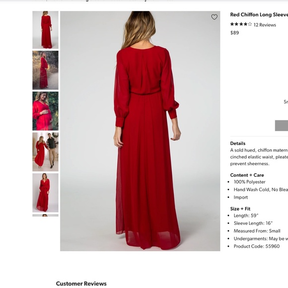 Pink Blush Red Chiffon Long Sleeve Pleated Maternity Maxi Dress - Picture 3 of 7